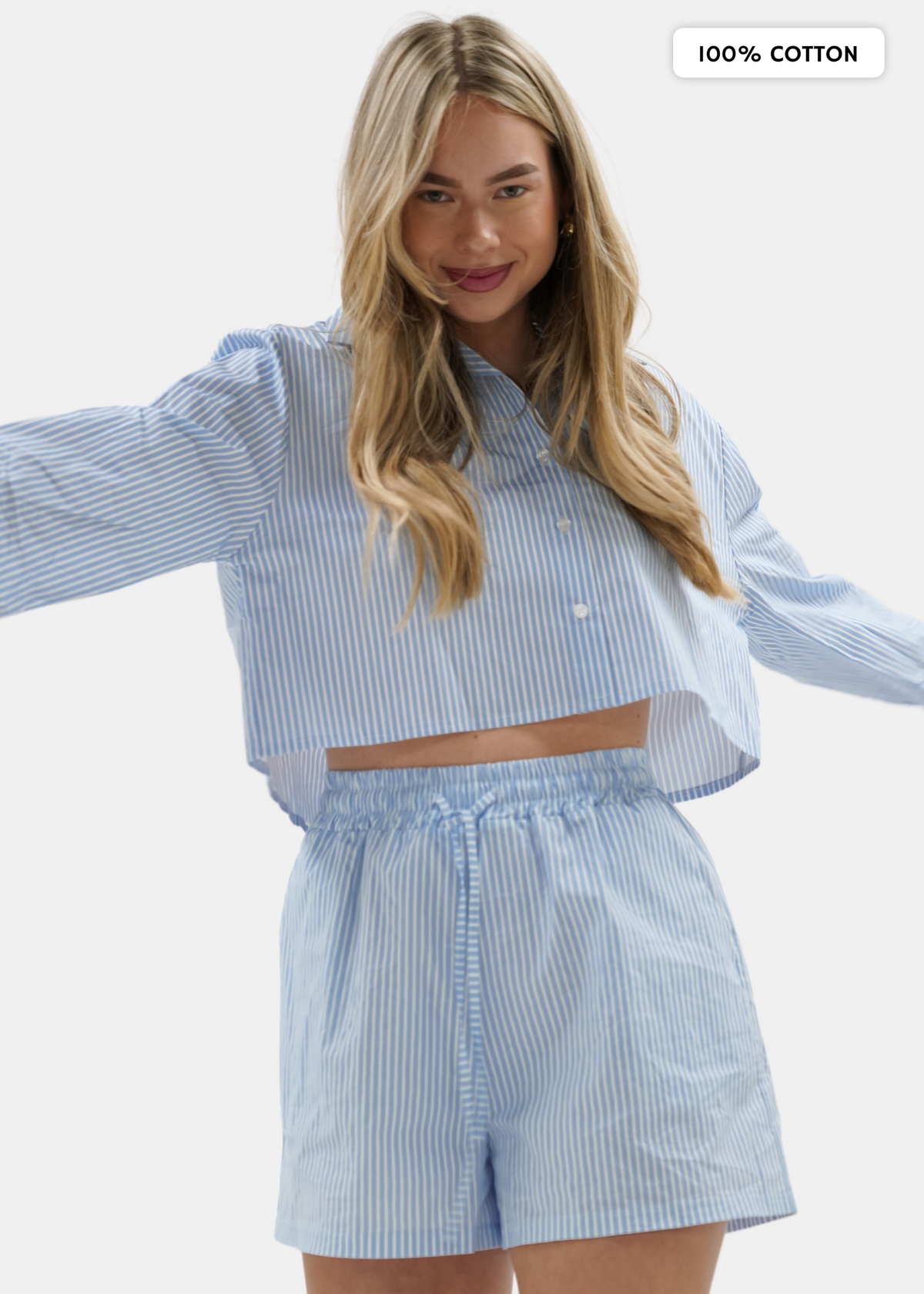 Cotton blouse striped blue/white