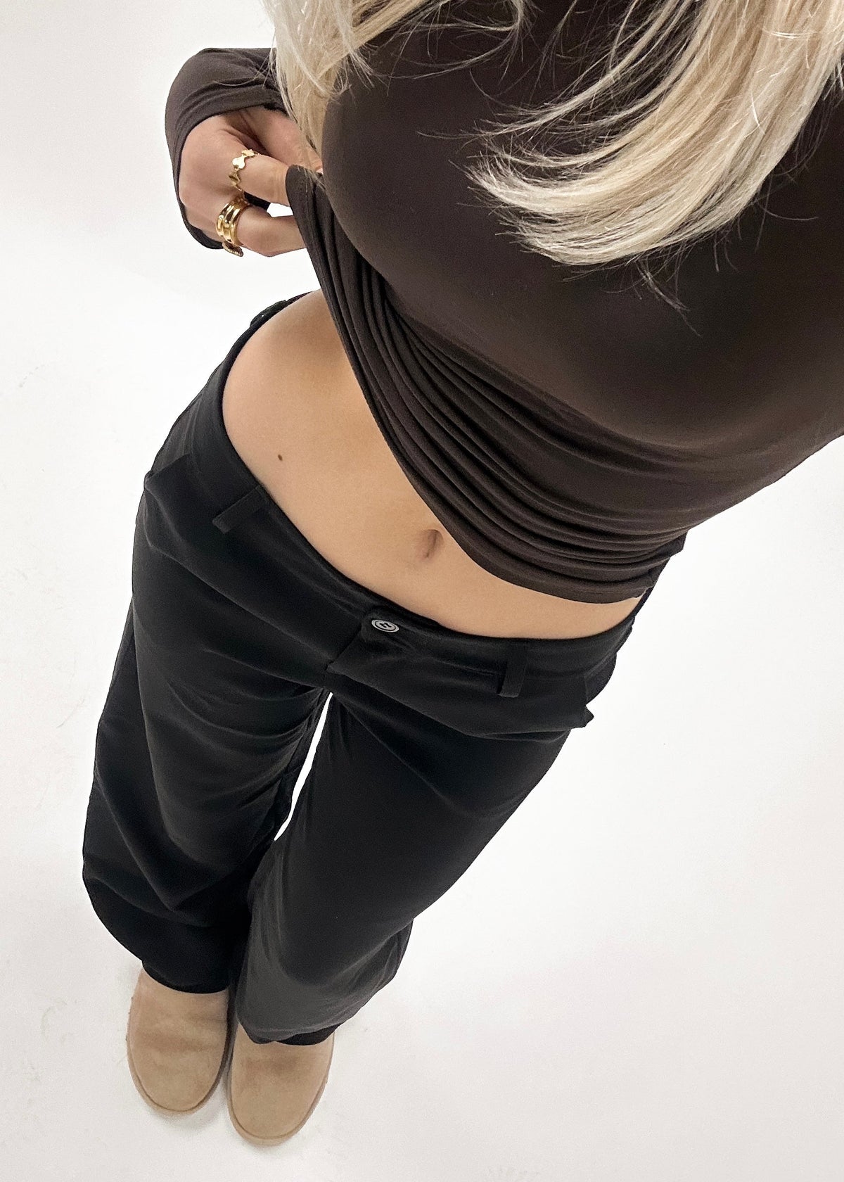 Low/mid waist pants casual black (regular)