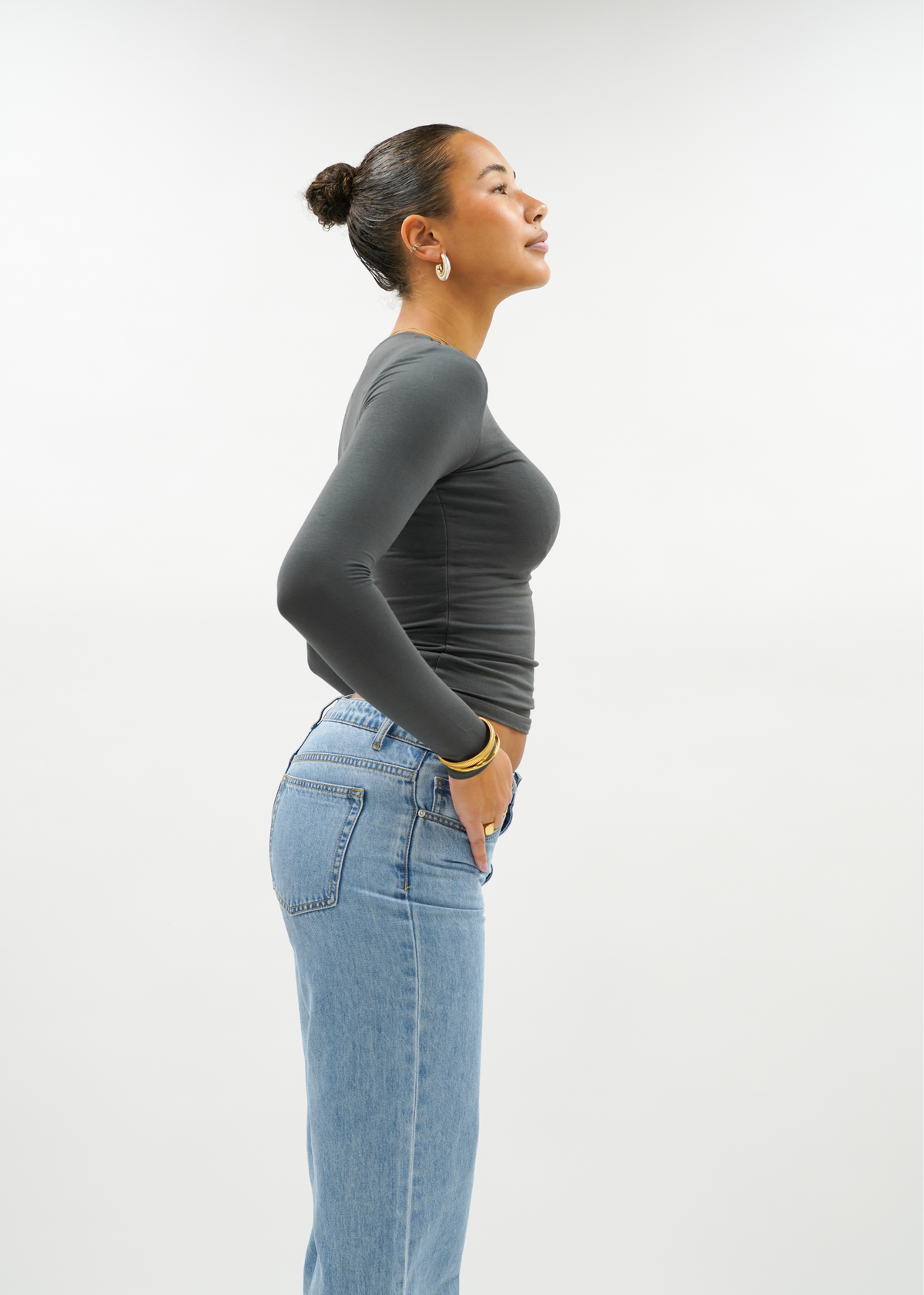Long sleeve top long charcoal (tall)