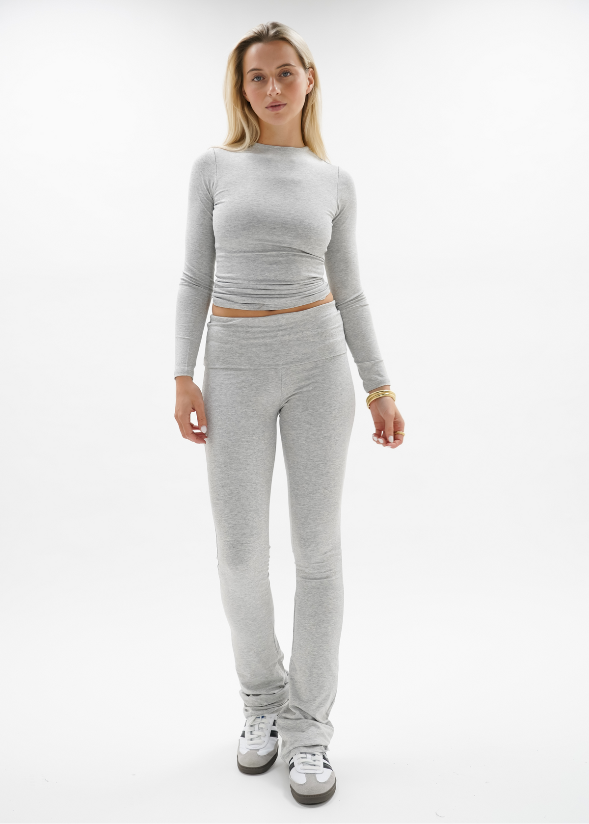 Fold-over flared pants extra light grey melange (tall)