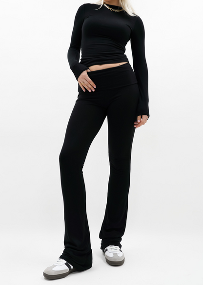 Fold-over flared pants black (tall)