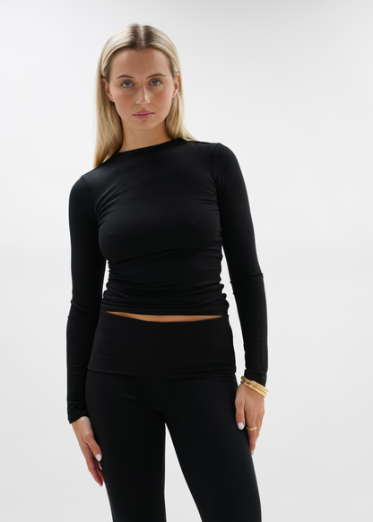 Fold-over flared pants black (tall)