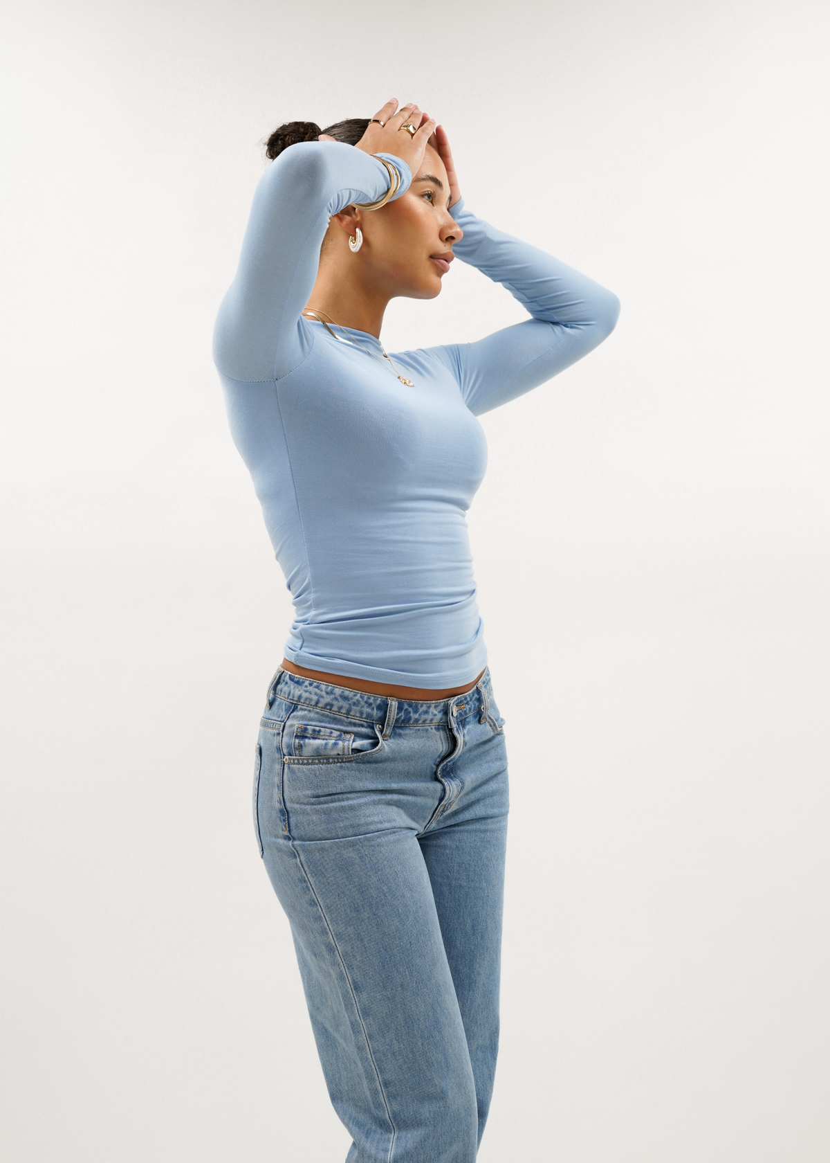 Long sleeve top long light blue (tall)
