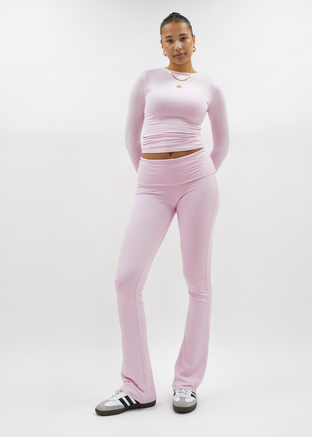 Fold-over flared pants light pink (tall)