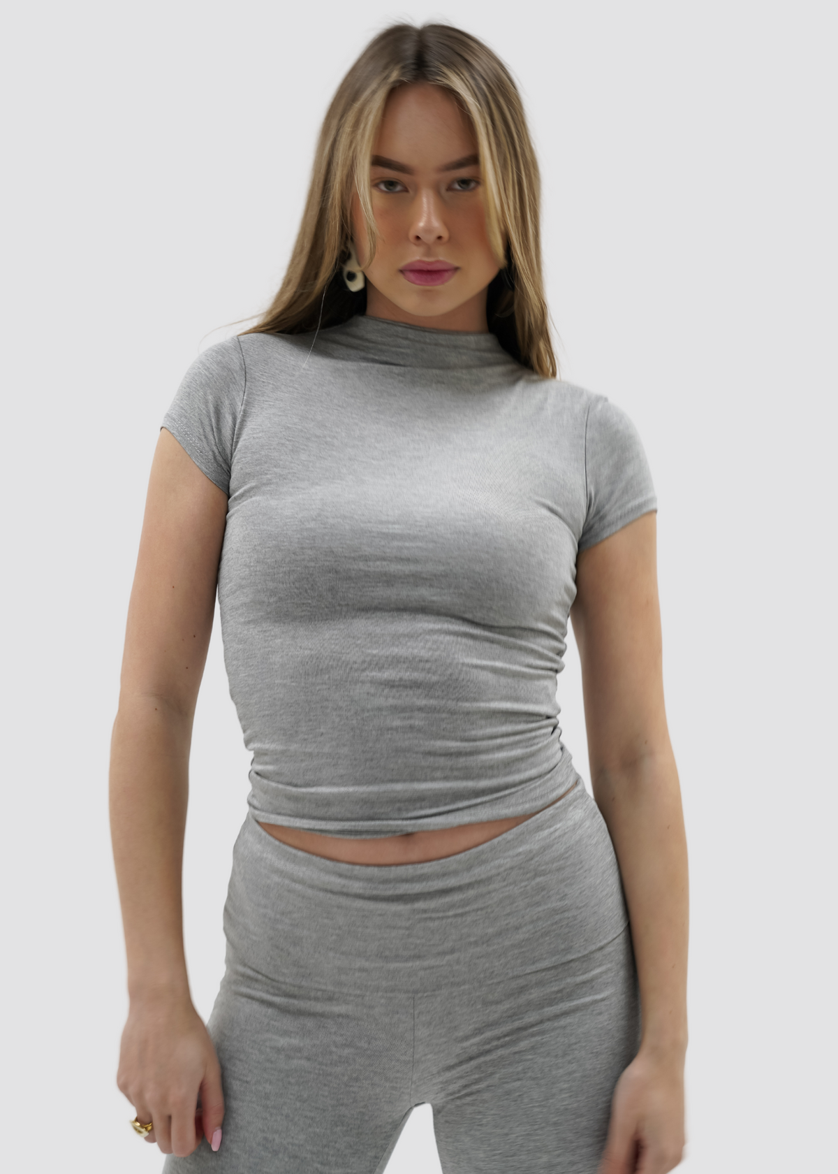 Short sleeve top long light grey melange (classy)
