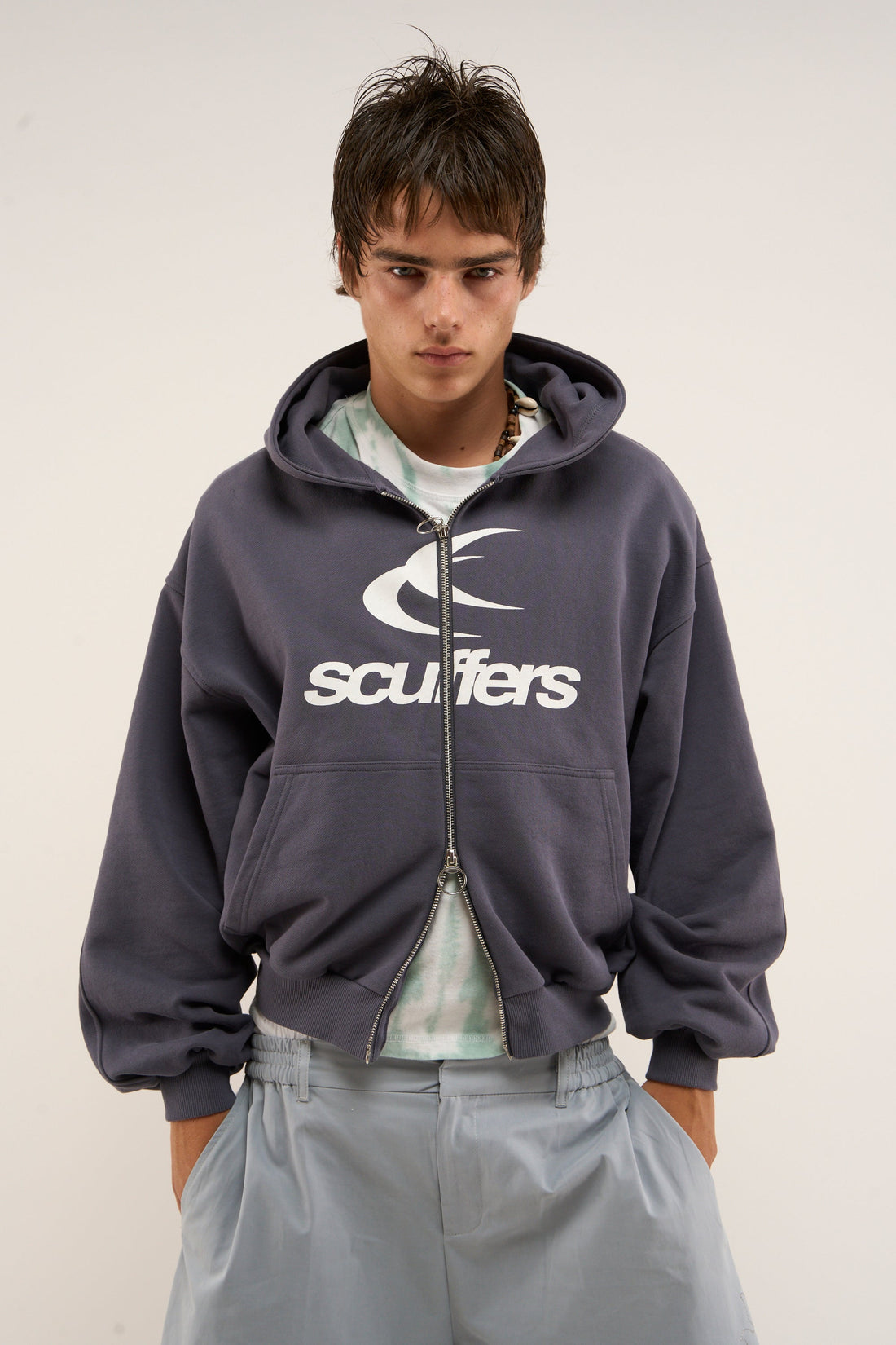 Logo Navy Zipped Hoodie