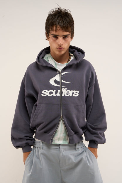 Logo Navy Zipped Hoodie