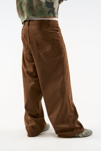 Suede Dark Brown Jumbo Pants