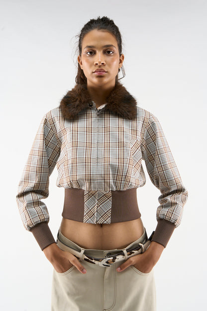 Checkered Brown Harrington Jacket