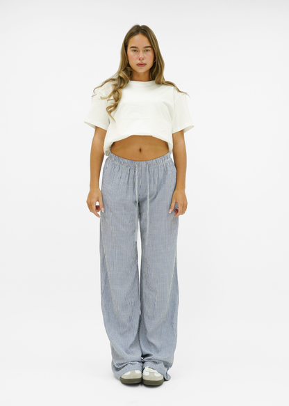 Mid waist striped cotton pants (tall) dark blue