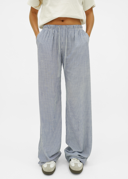 Mid waist striped cotton pants (tall) dark blue