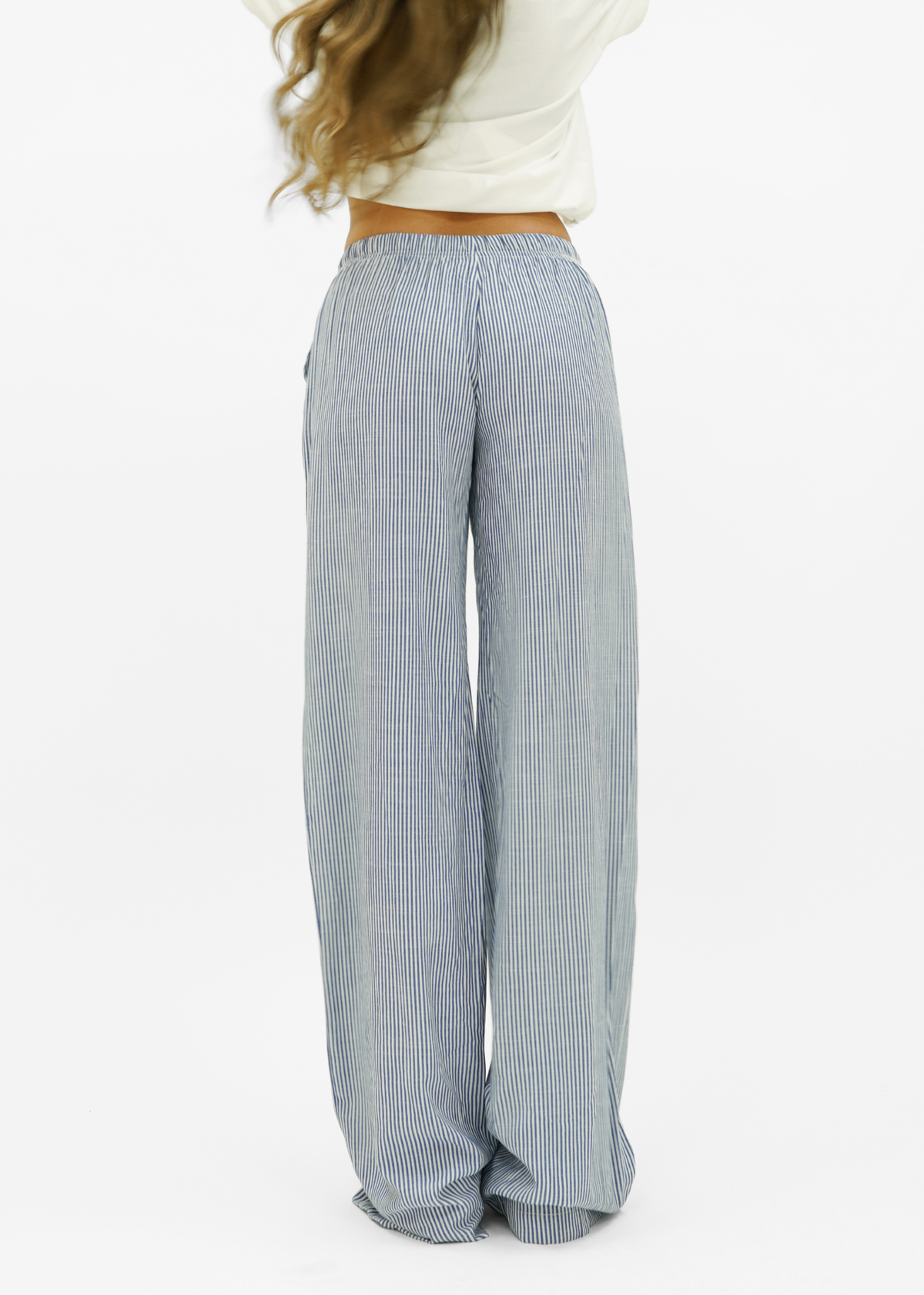Mid waist striped cotton pants (tall) dark blue