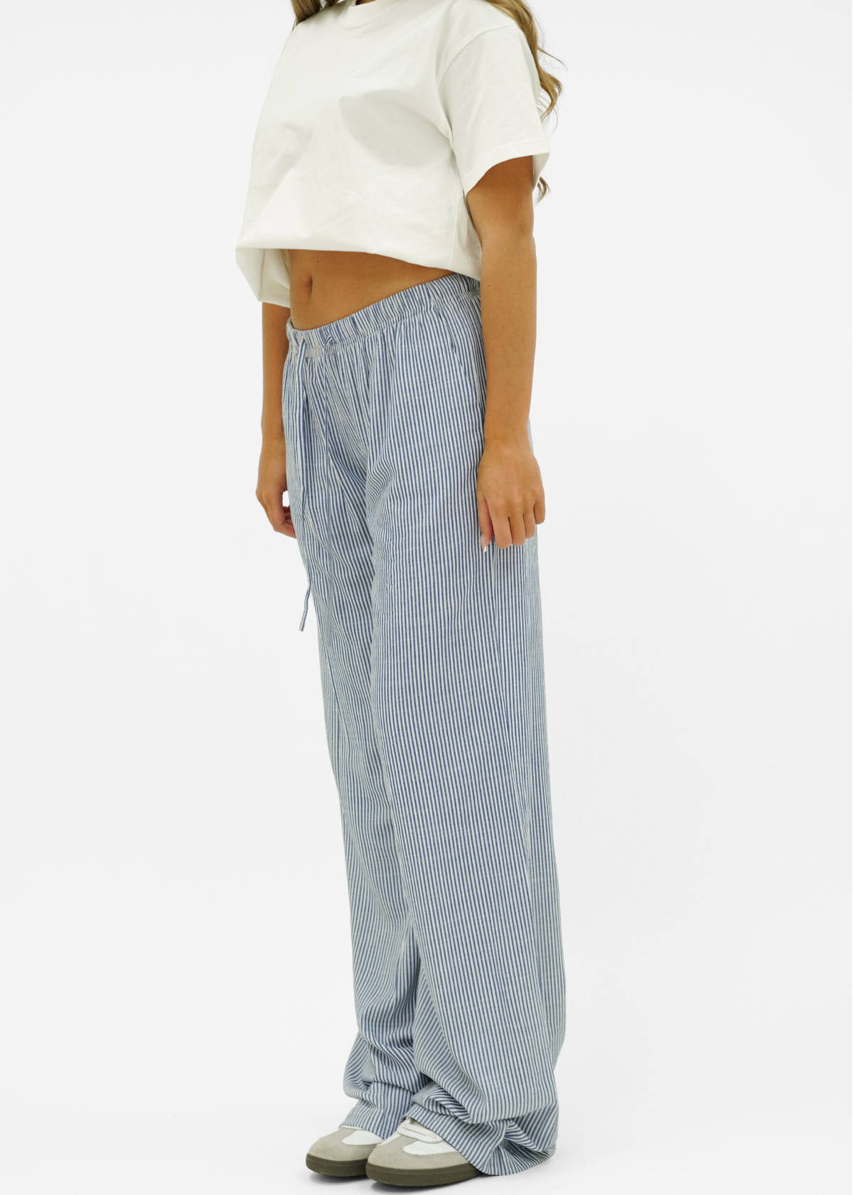 Mid waist striped cotton pants (tall) dark blue