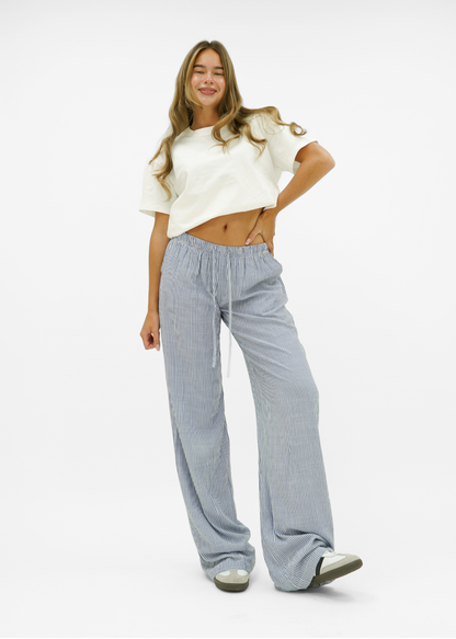 Mid waist striped cotton pants (tall) dark blue