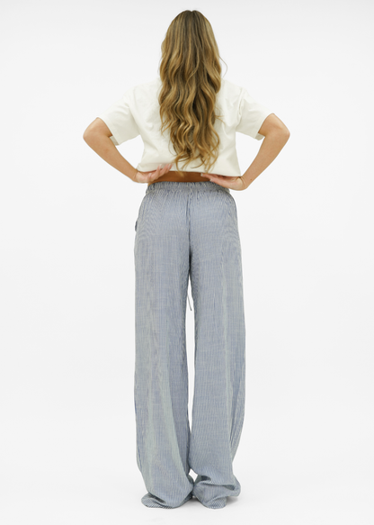 Mid waist striped cotton pants (tall) dark blue