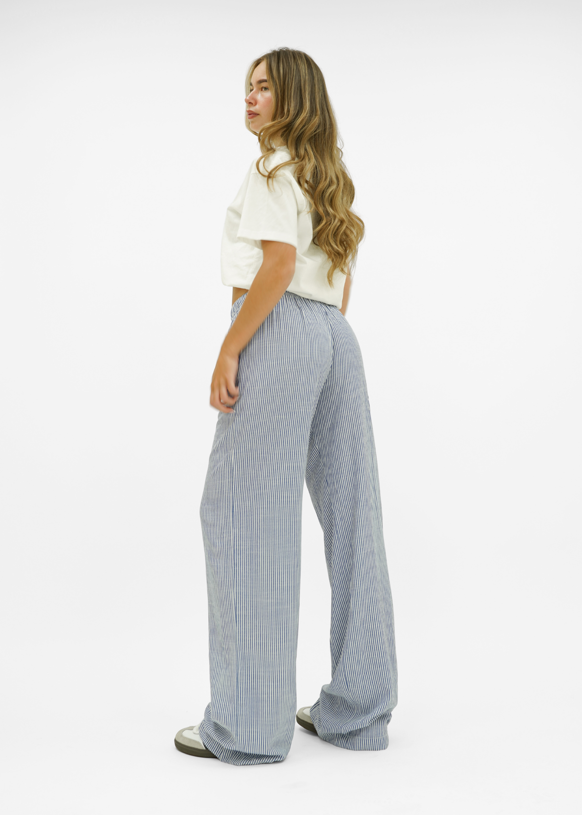Mid waist striped cotton pants (tall) dark blue