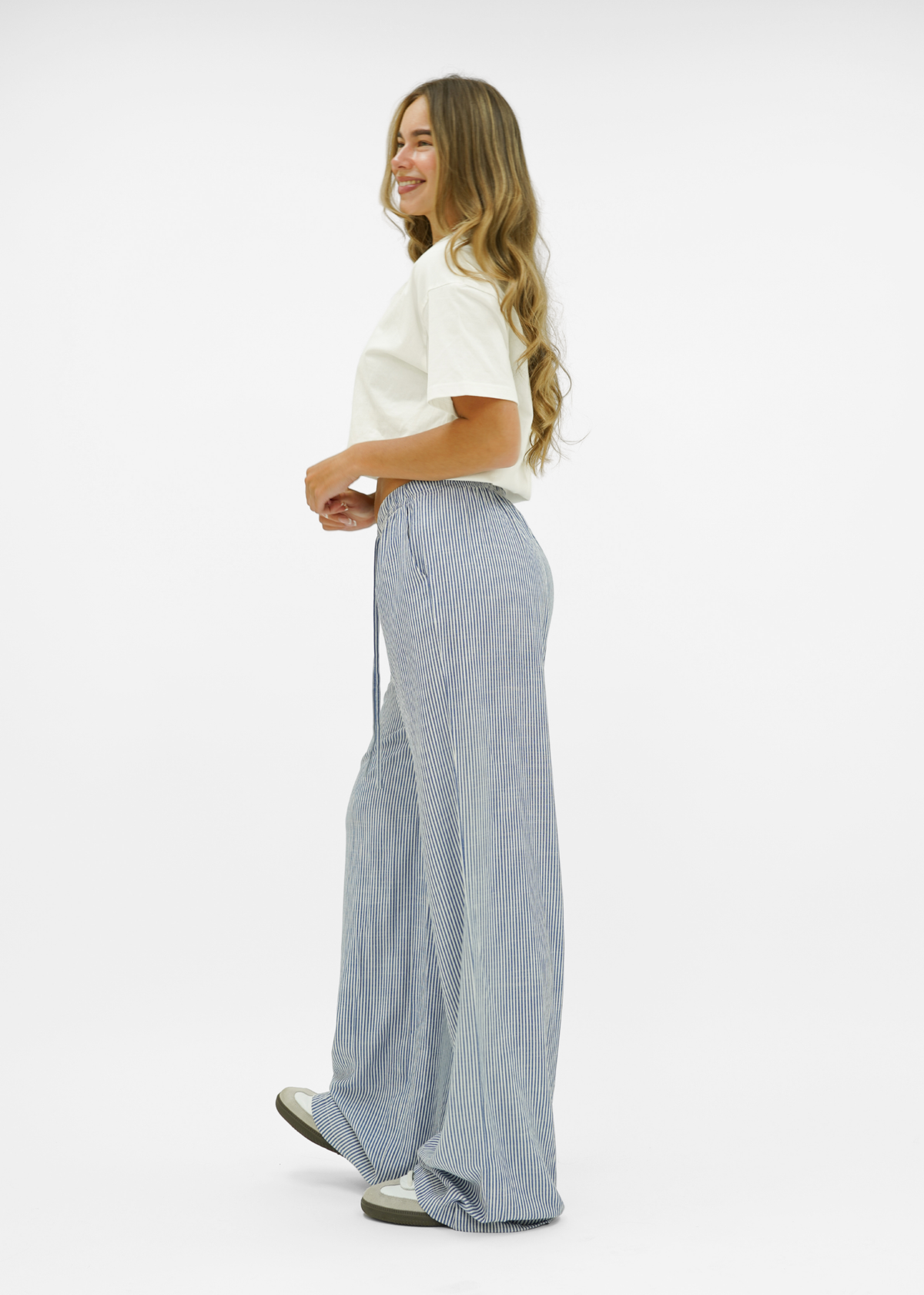 Mid waist striped cotton pants (tall) dark blue