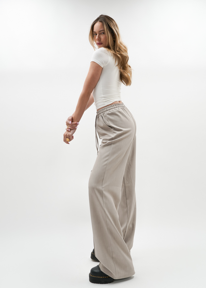 Flowy pants met pressfold (tall) taupe