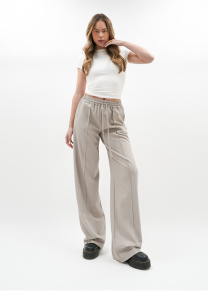 Flowy pants met pressfold (tall) taupe