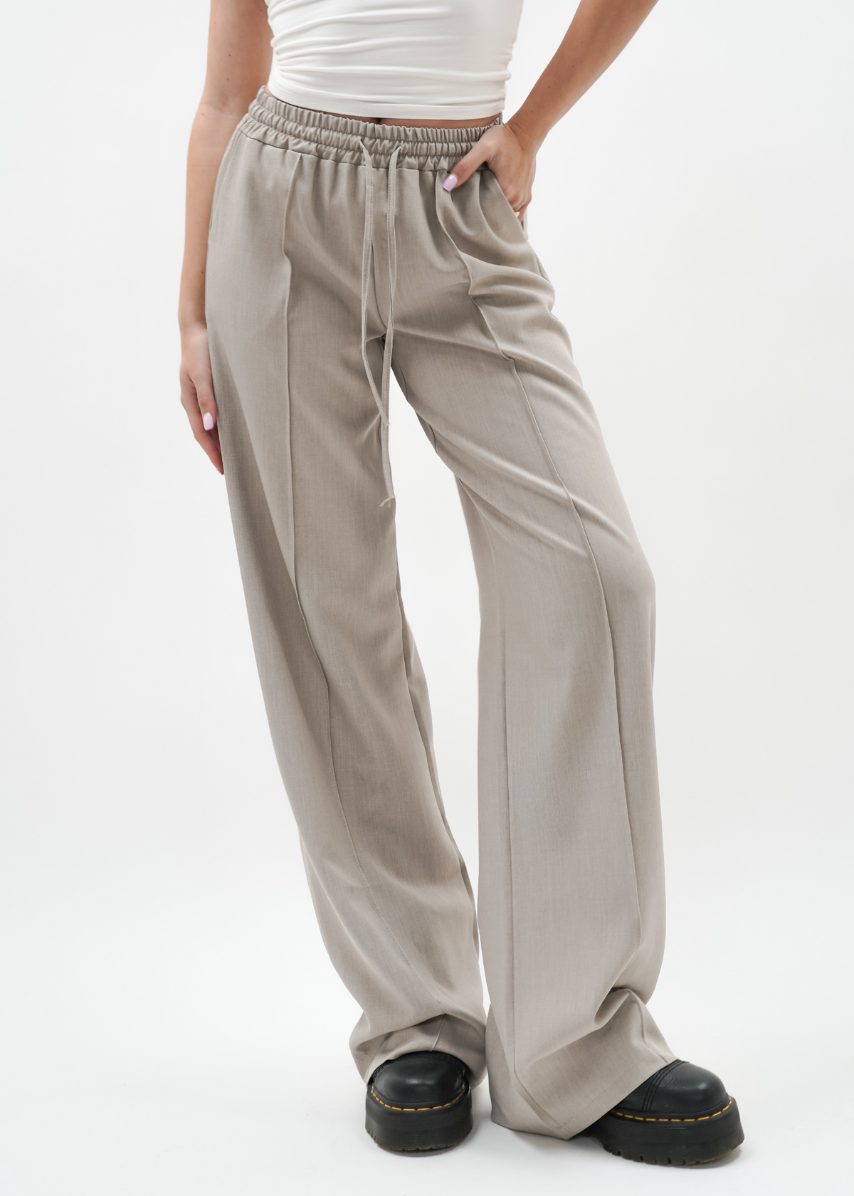 Flowy pants met pressfold (tall) taupe