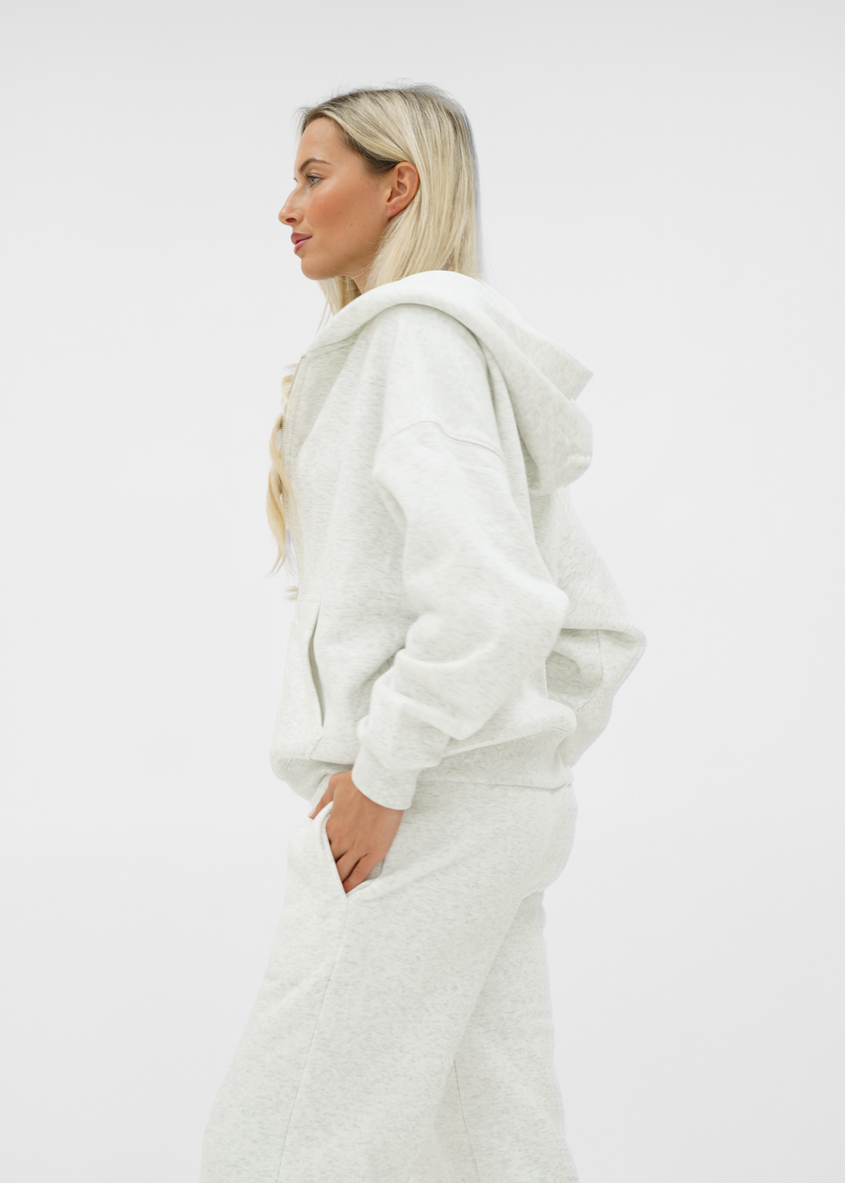 Basic zip hoodie light grey melange (tall)