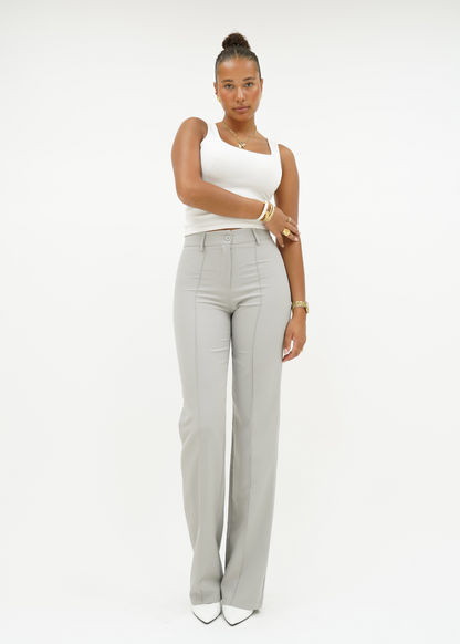 Straight leg pants met pressfold creamy grey (tall)