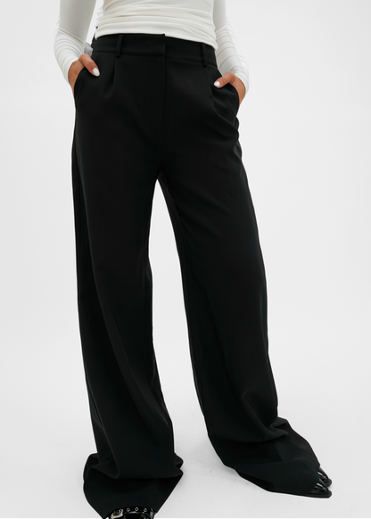 High waist wide leg pants casual black (regular)