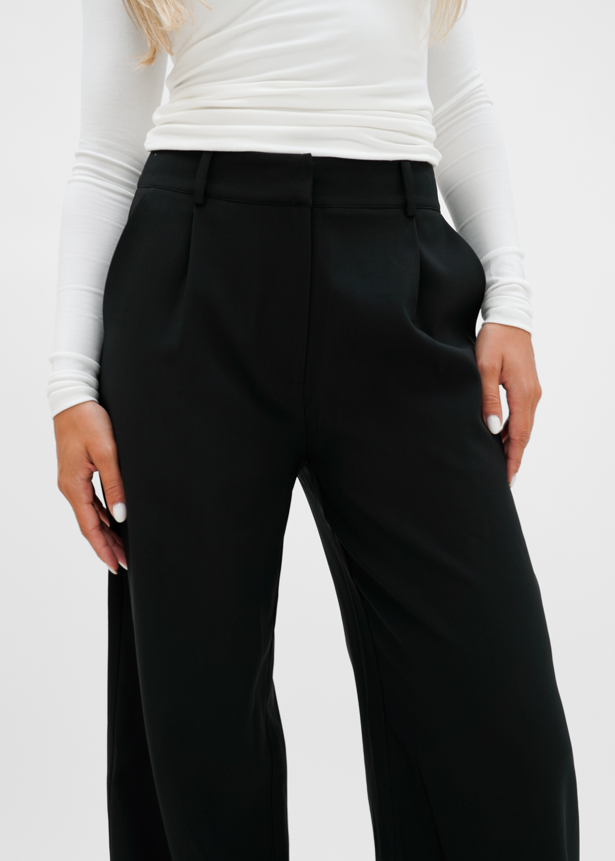 High waist wide leg pants casual black (regular)