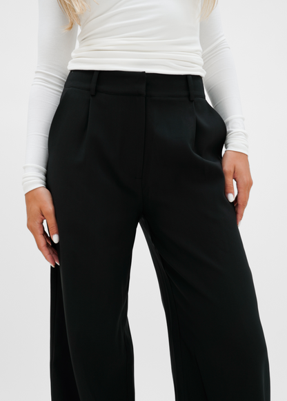 High waist wide leg pants casual black (regular)