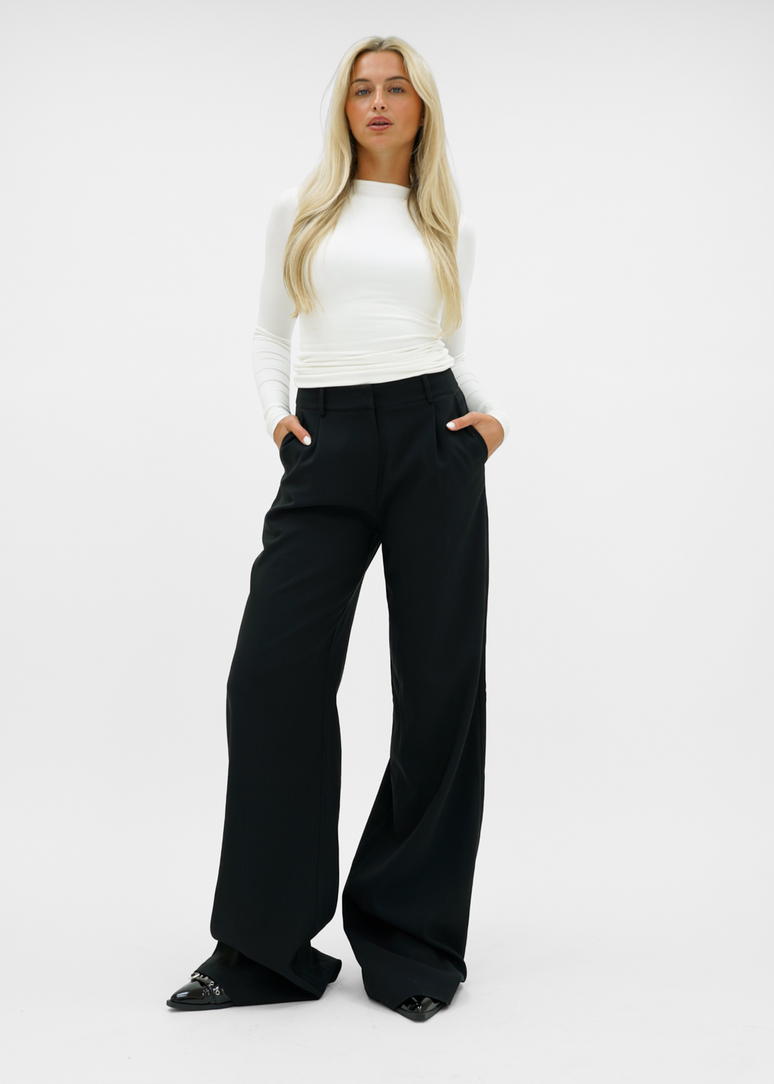 High waist wide leg pants casual black (regular)