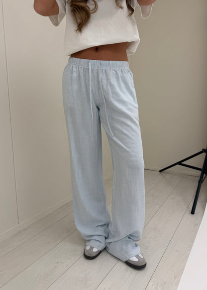 Mid waist striped cotton pants (tall) light blue