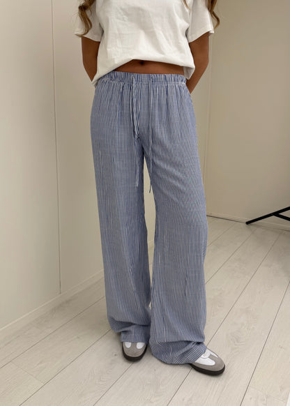 Mid waist striped cotton pants (tall) dark blue