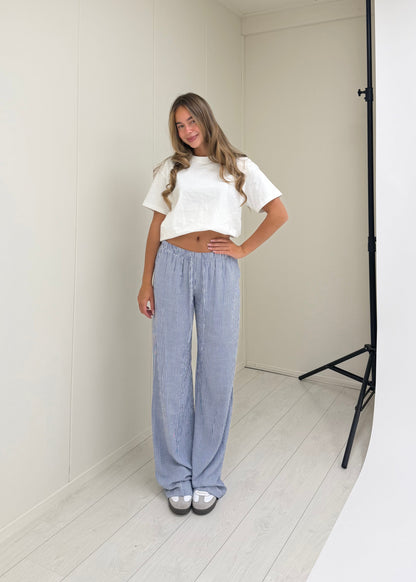 Mid waist striped cotton pants (tall) dark blue