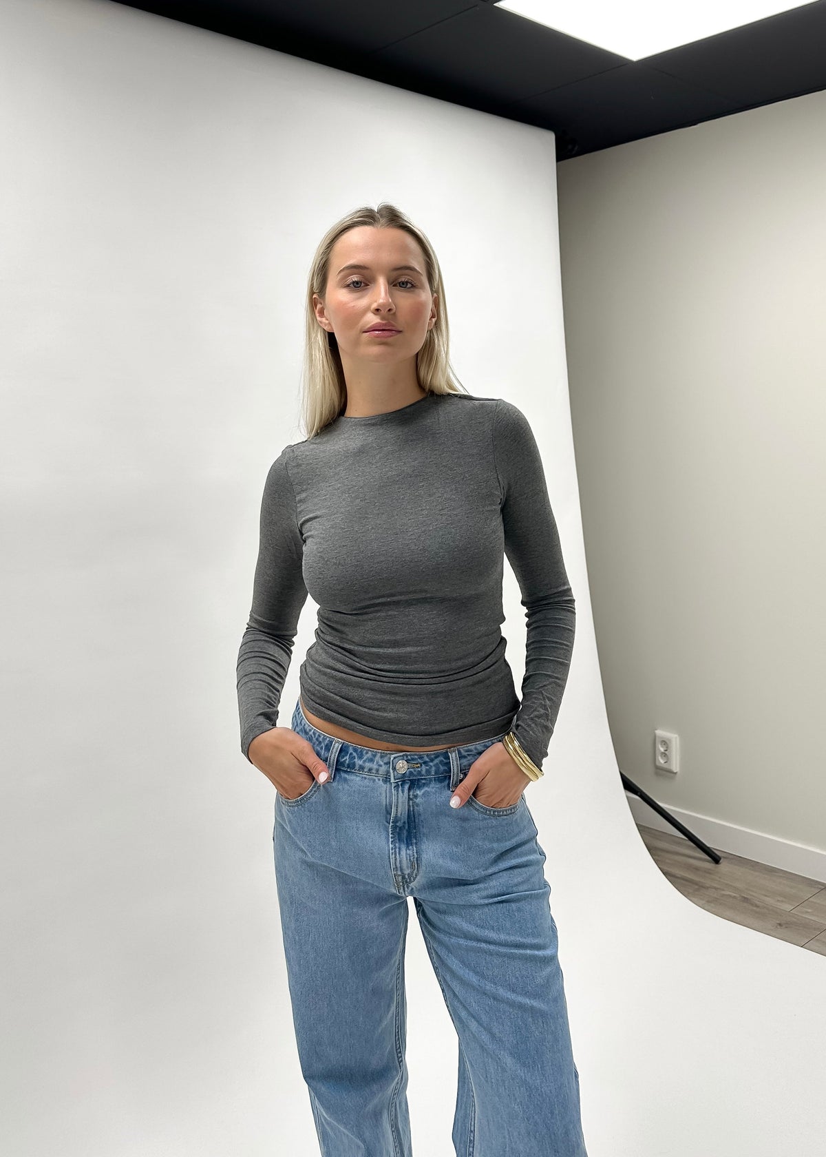 Long sleeve top long dark grey melange (tall)