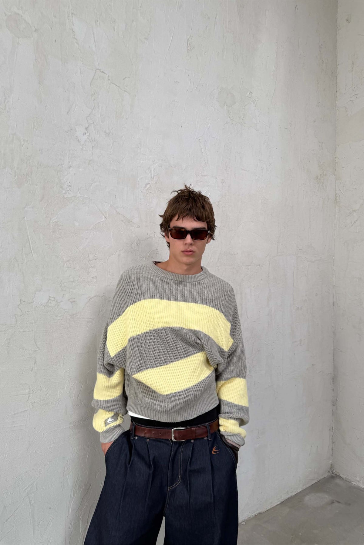 Hole Yellow &amp; Grey Knit