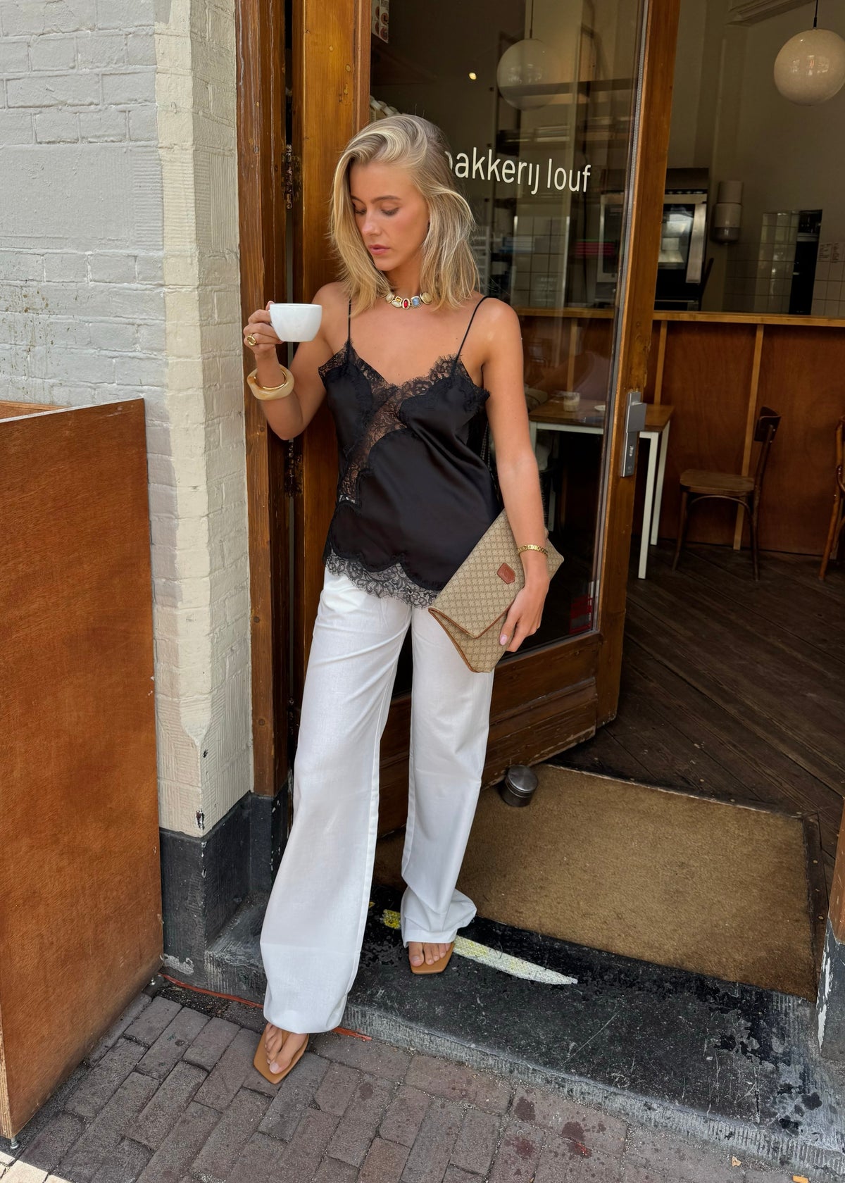 Low/mid waist linnen pants casual (tall) off-white