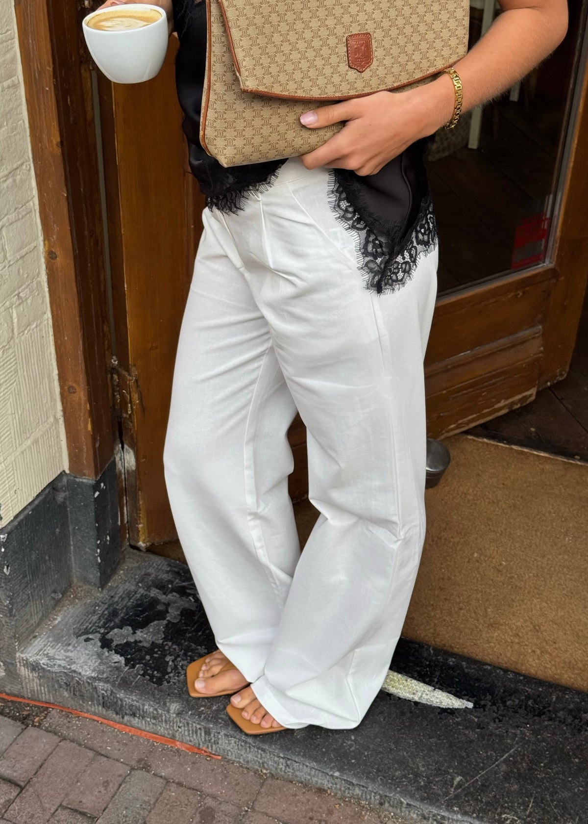 Low/mid waist linnen pants casual (tall) off-white