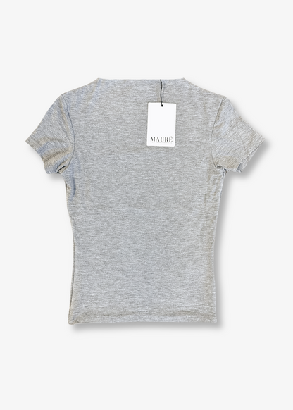 Short sleeve top long light grey melange (tall)