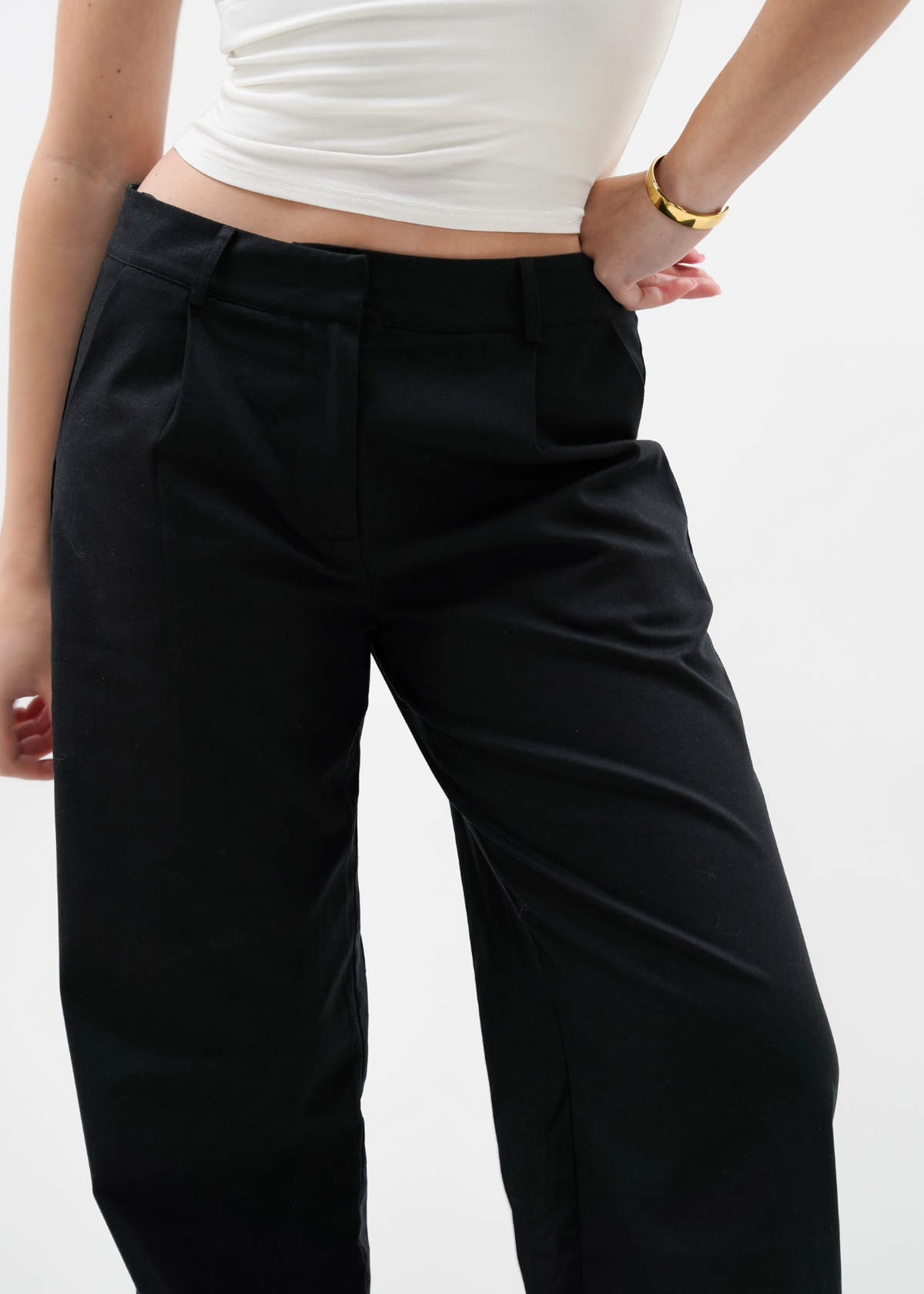 Low/mid waist linnen pants casual (tall) black