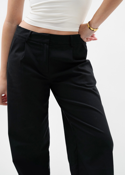 Low/mid waist linnen pants casual (tall) black