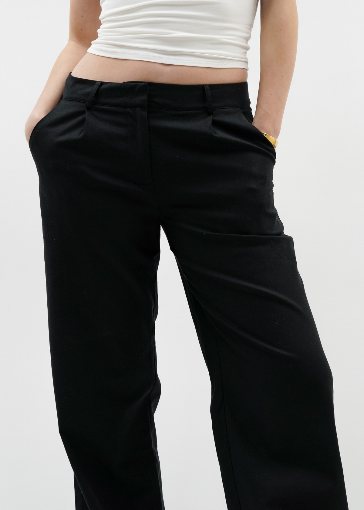 Low/mid waist linnen pants casual (tall) black