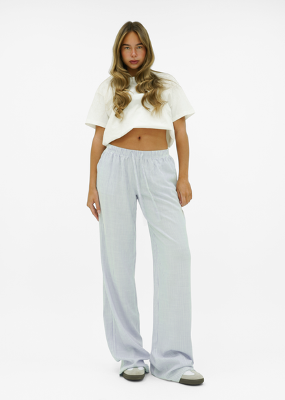 Mid waist striped cotton pants (tall) light blue
