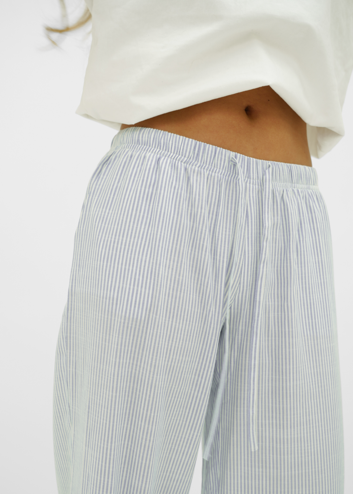 Mid waist striped cotton pants (tall) light blue