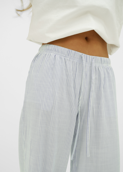 Mid waist striped cotton pants (tall) light blue