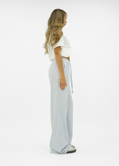 Mid waist striped cotton pants (tall) light blue