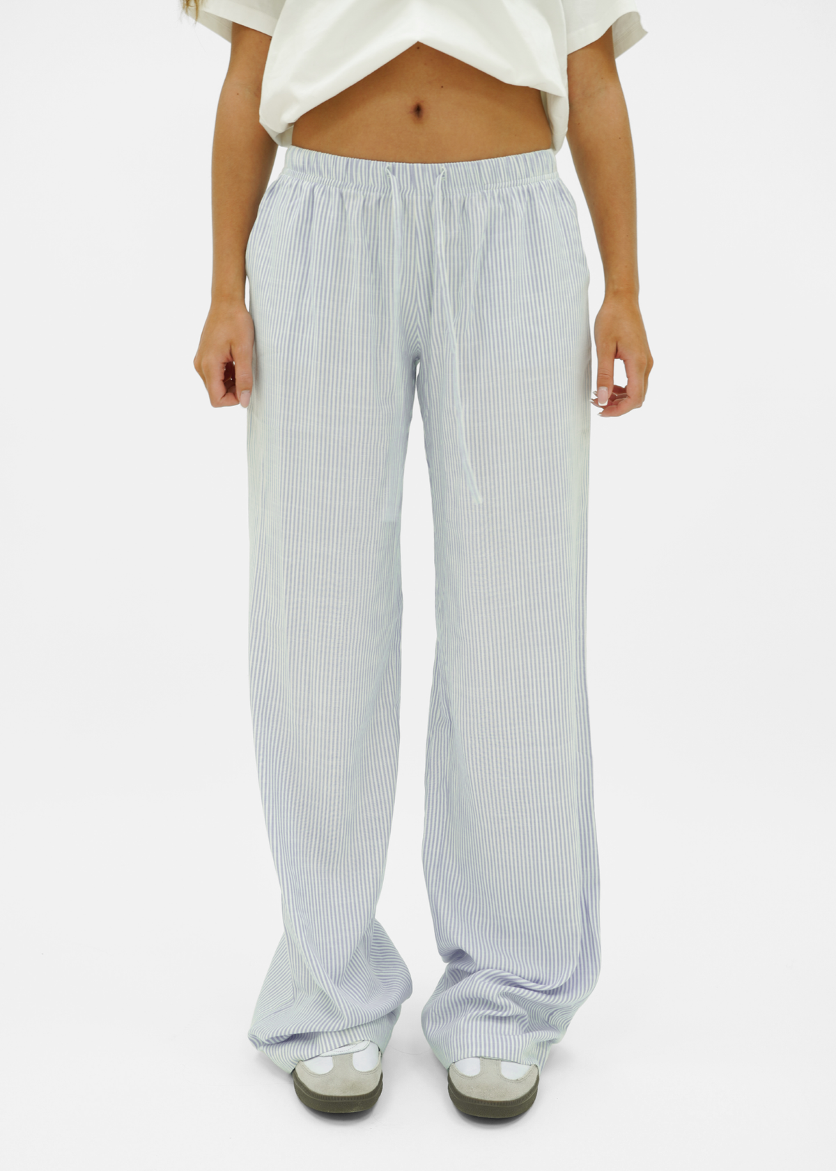 Mid waist striped cotton pants (tall) light blue