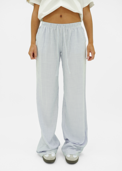 Mid waist striped cotton pants (tall) light blue