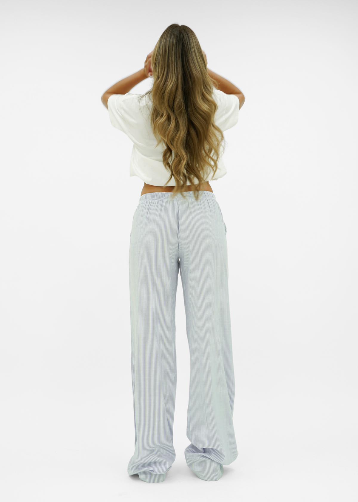 Mid waist striped cotton pants (tall) light blue