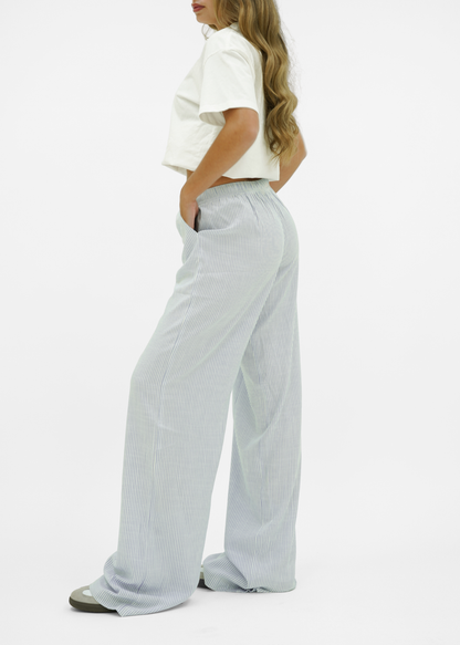Mid waist striped cotton pants (tall) light blue