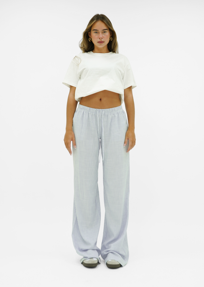 Mid waist striped cotton pants (tall) light blue